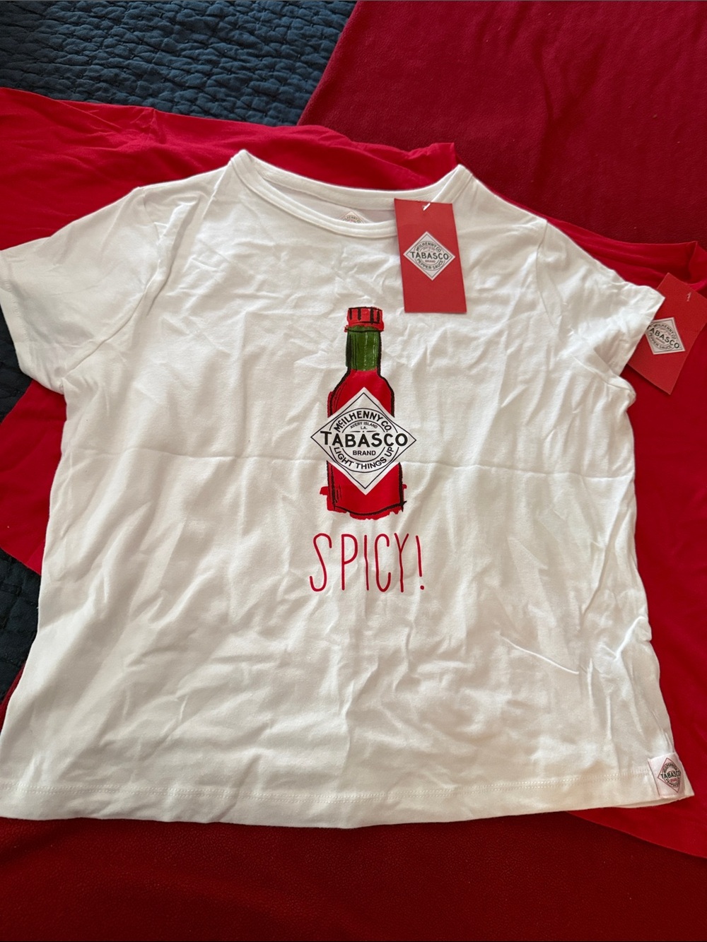 Tabasco White Women's Short-Sleeve Tee with Red & Green Bottle Graphic